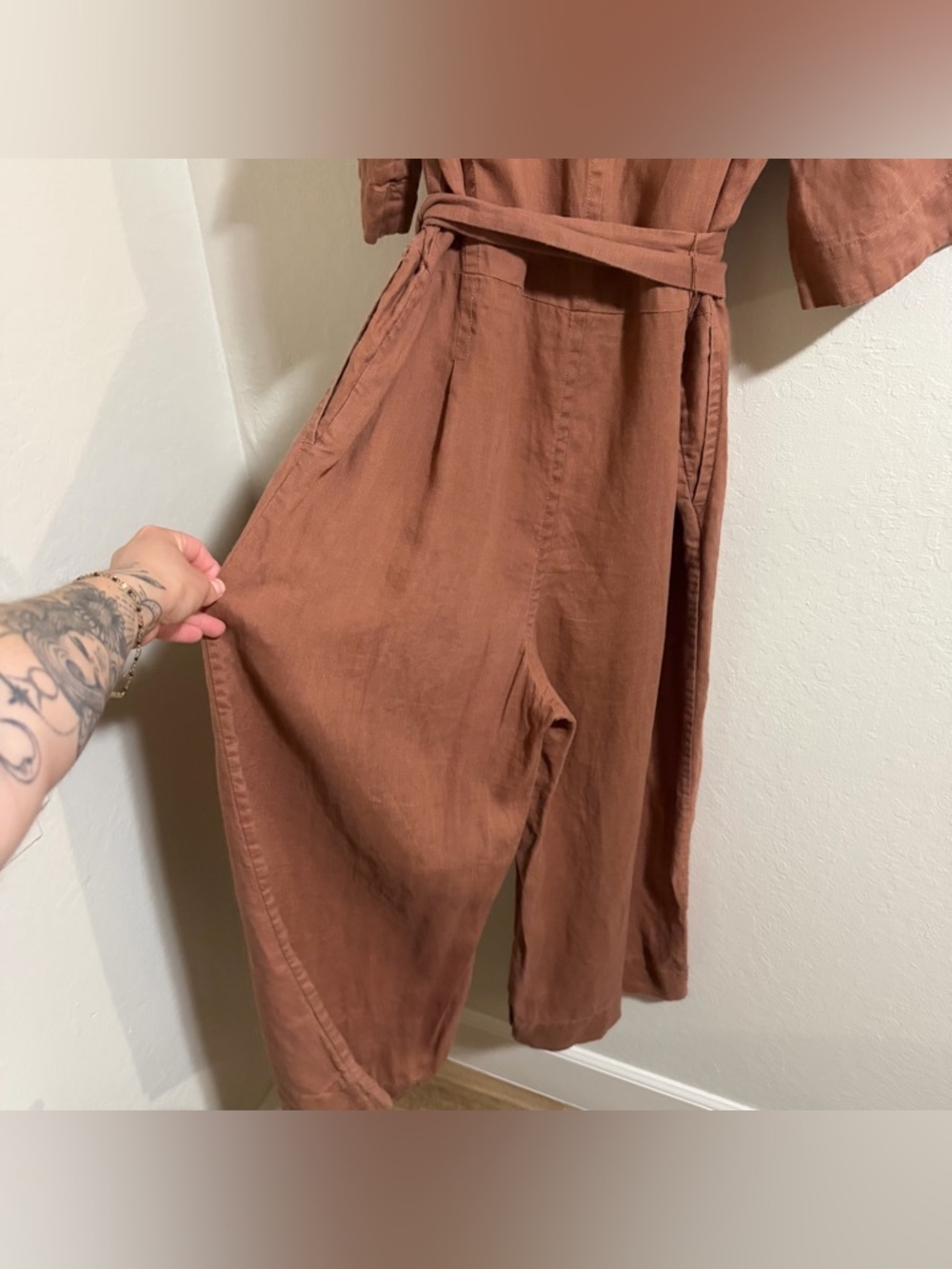 Everlane The Wrap Jumpsuit – Carob Brown 100% breathable linen boho silhouette 8 - Picture 10 of 13